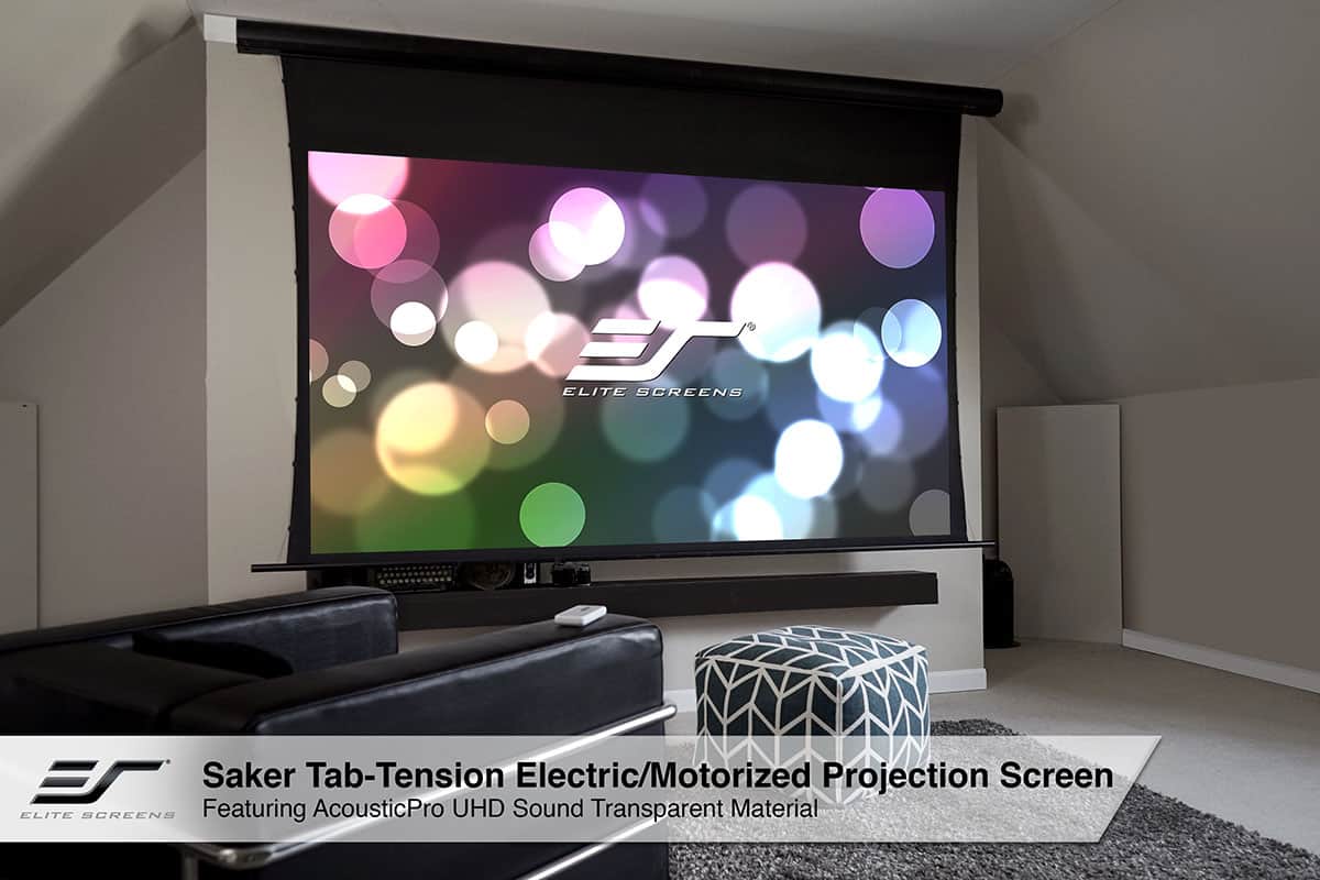 Elite Screens Saker Tab-Tension AcousticPro UHD SKT120UH2-E20-AUHD 120-inch 16:9 Acoustically Transparent Tab-Tensioned Electric Motorized Projection Screen