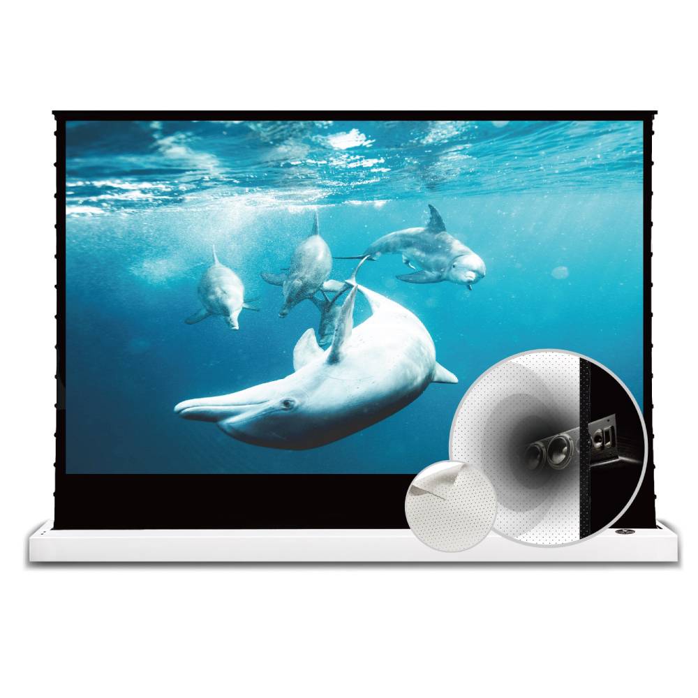 Vividstorm S White Cinema P VSDSTPW100H 100-inch 16:9 Motorized Floor Rising Acoustically Transparent Projector Screen for Standard Throw Projectors