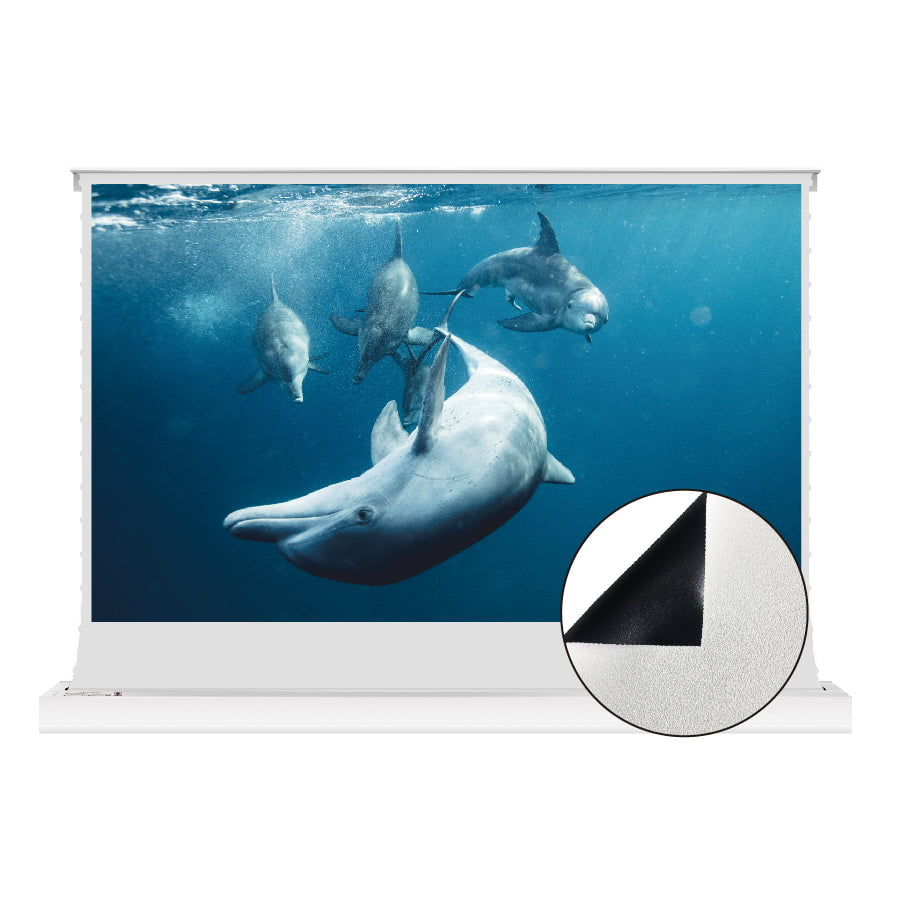 Vividstorm S White Cinema VSDSTW110H 110-inch 16:9 Motorized Floor Rising Projector Screen for Standard Throw Projectors
