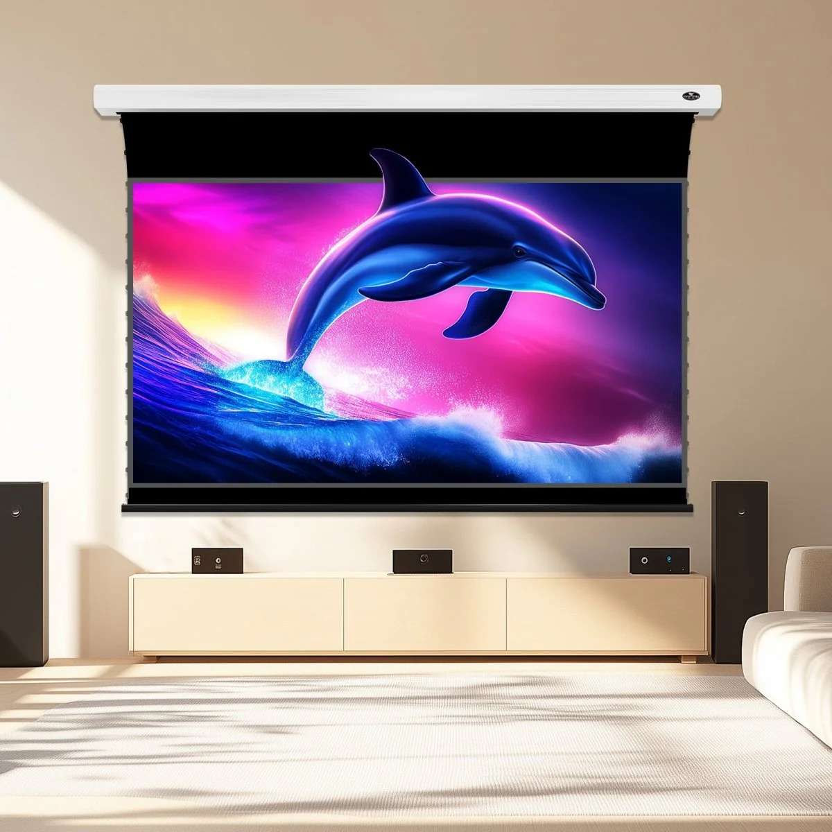 Vividstorm Fusion Slimline VBMSLEHS72H 72-inch 16:9 ALR Enhanced Long Throw Motorized Drop Down Projector Screen